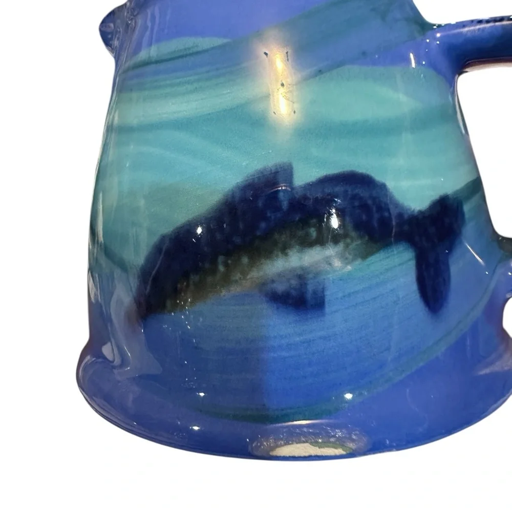 Handmade Blue Whale Pottery‎ Creamer Pitchers & Bowl Set Signed
